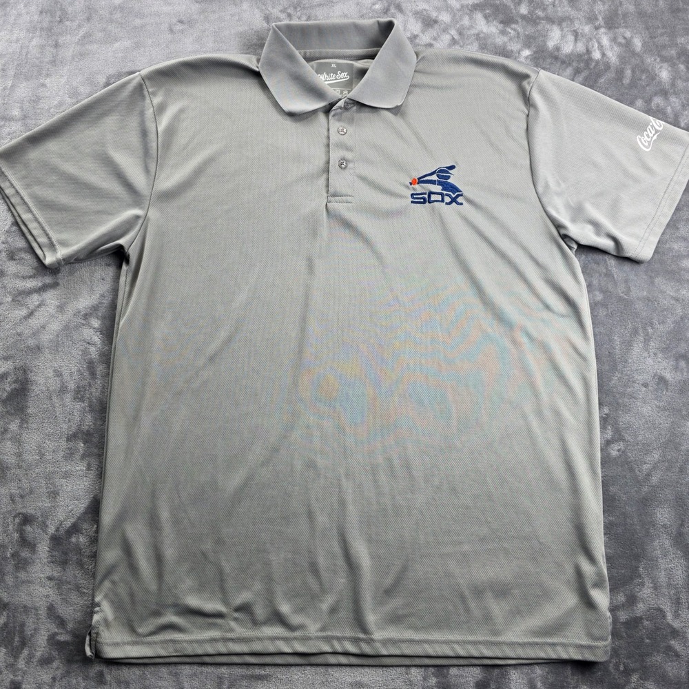 White Sox Polo Shirt Mens XL Grey Chicago Baseball Coca-Cola Logo Performance